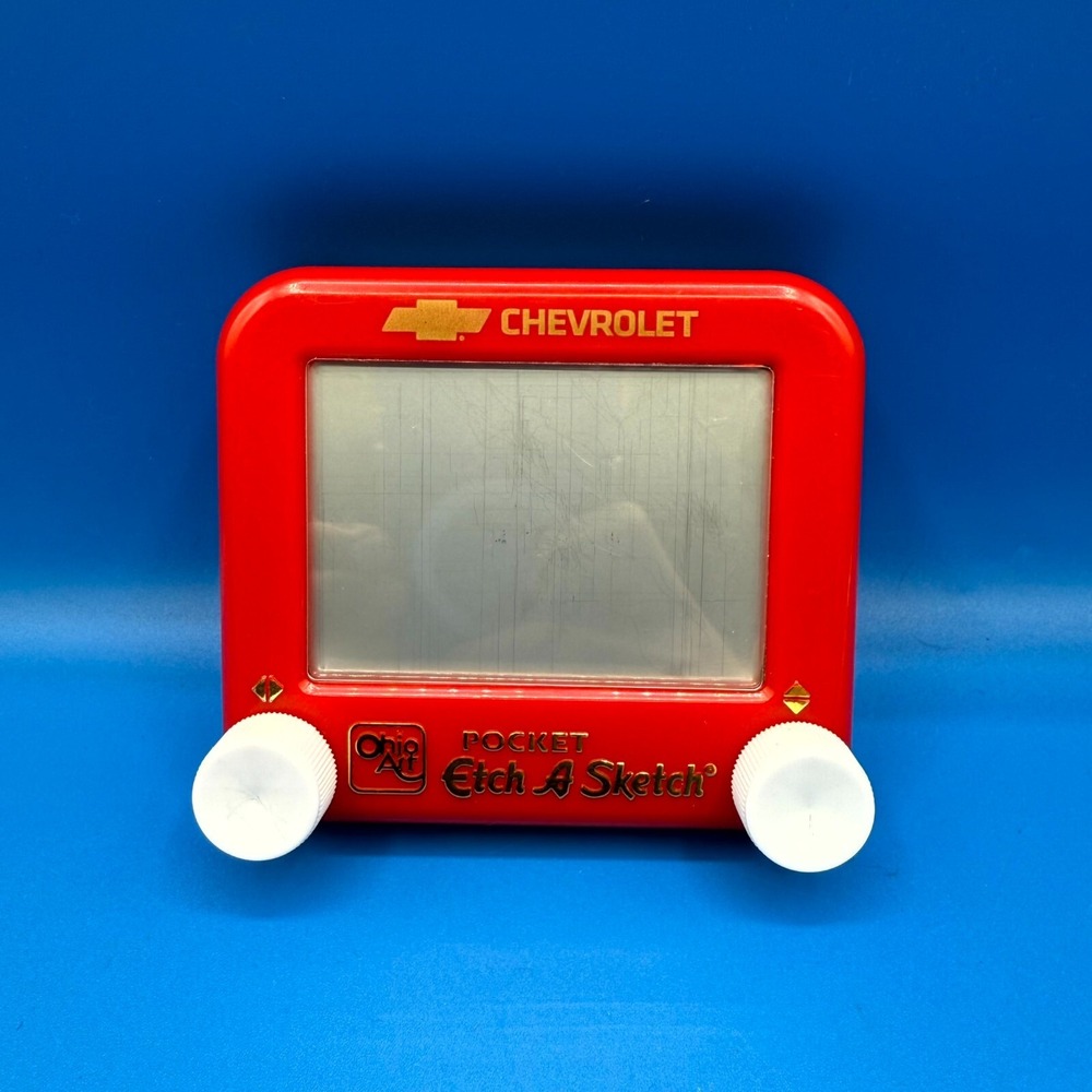 Vintage Ohio Art Chevrolet Red White Plastic Pocket Etch A Sketch‎ Drawing Toy